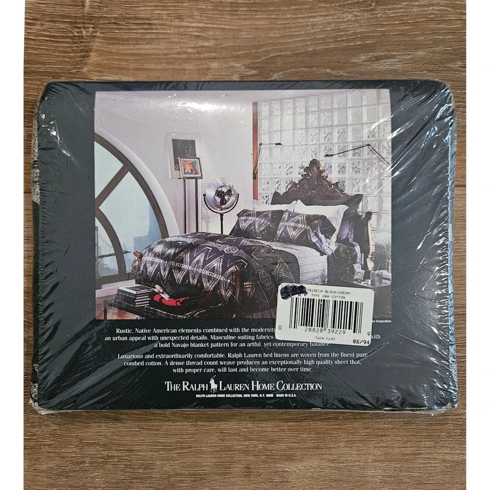 Vtg Ralph Lauren Tribeca Black Dream Twin Flat Sheet NIP Navajo Southwest Cotton